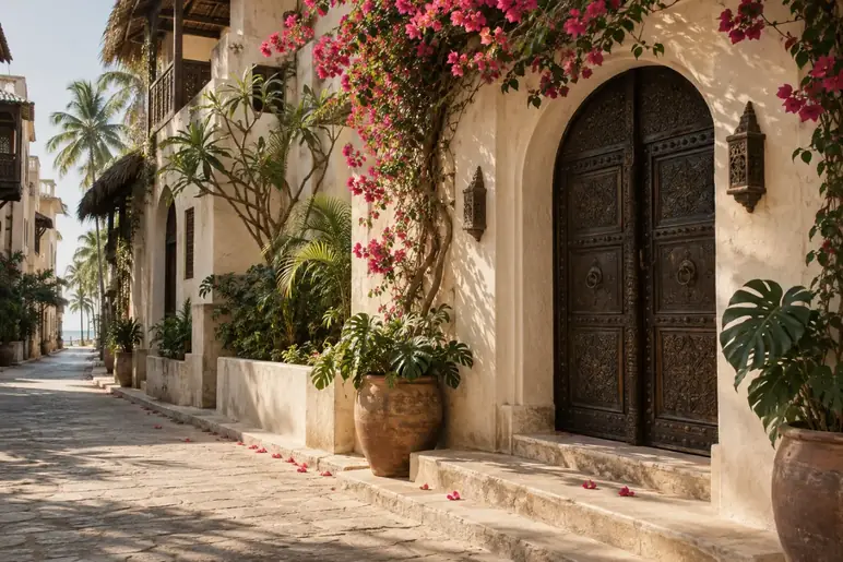Dar es Salaam lane with bougainvillea