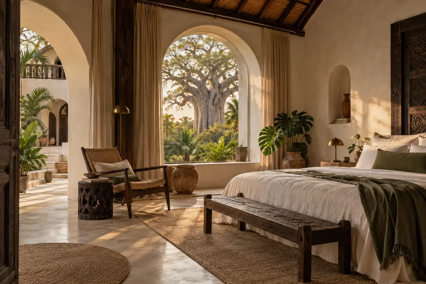 Baobab Suite with warm timber and linen