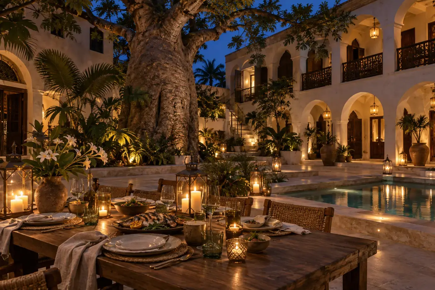 Candlelit dinner in the courtyard