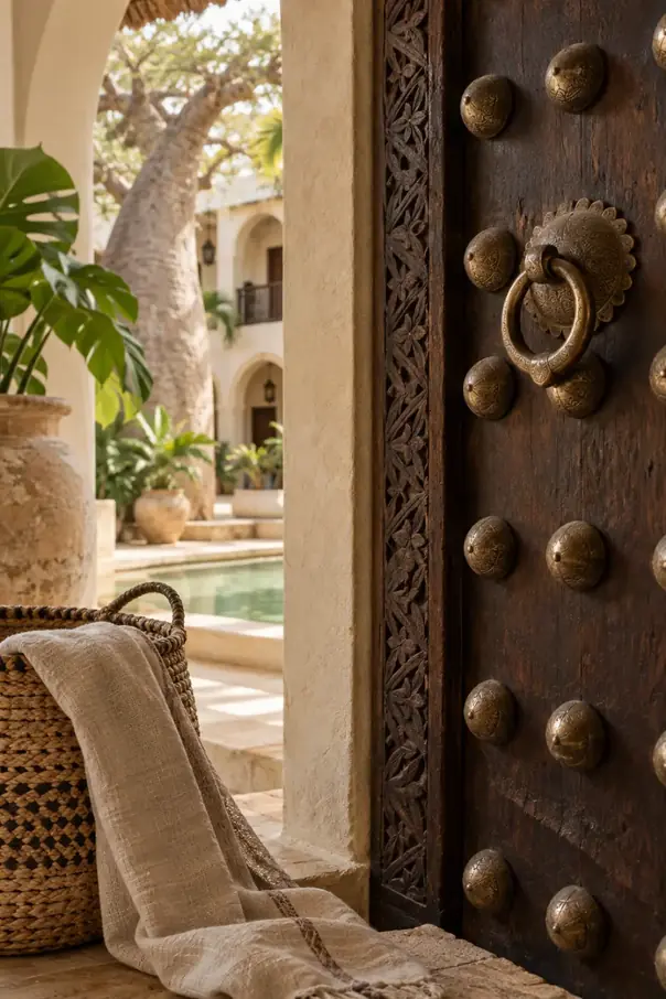 Carved Swahili door and brass details